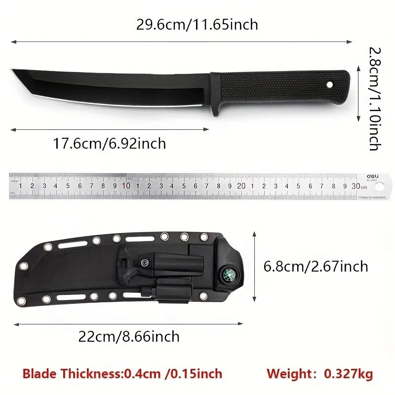 Survival Knife With Illuminated Sheath Compass Flint Rubber Handle