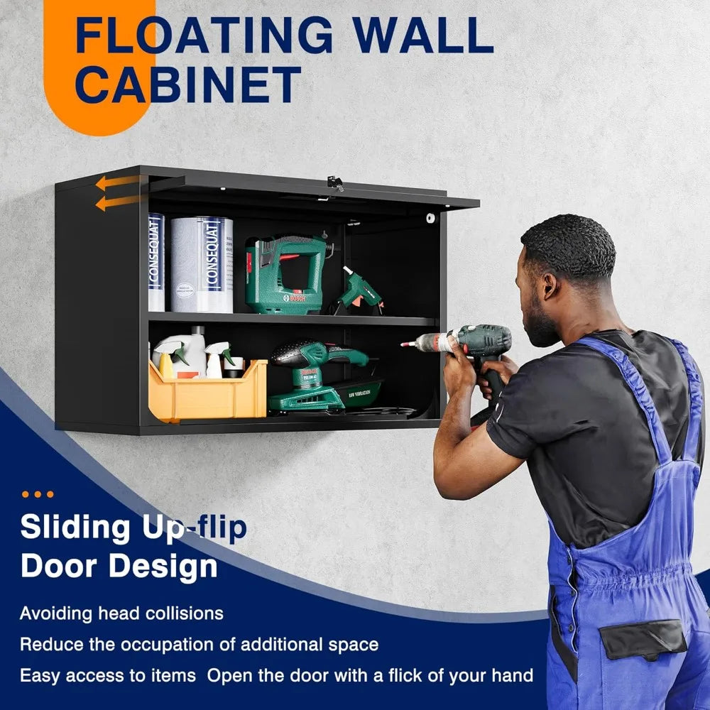 Metal Garage Wall Cabinet with Doors and Shelves, Wall Mounted Metal Storage Cabinet, Floating Garage Tool Cabinet, Customized