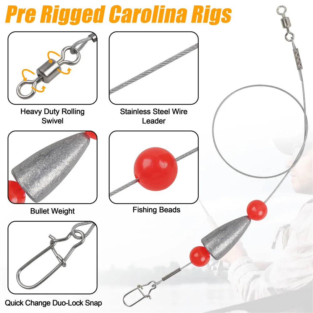 Texas Rig Fishing Weights Set Pre Tied Leaders 5 Pcs Carolina Rig