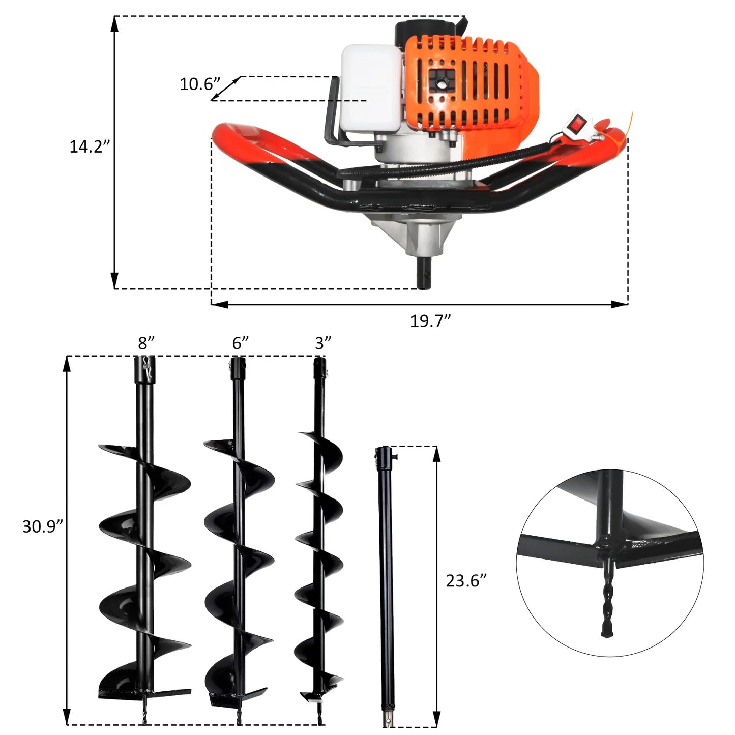 Gas Powered Post Hole Digger With 2-Stroke Engine And Auger Bits