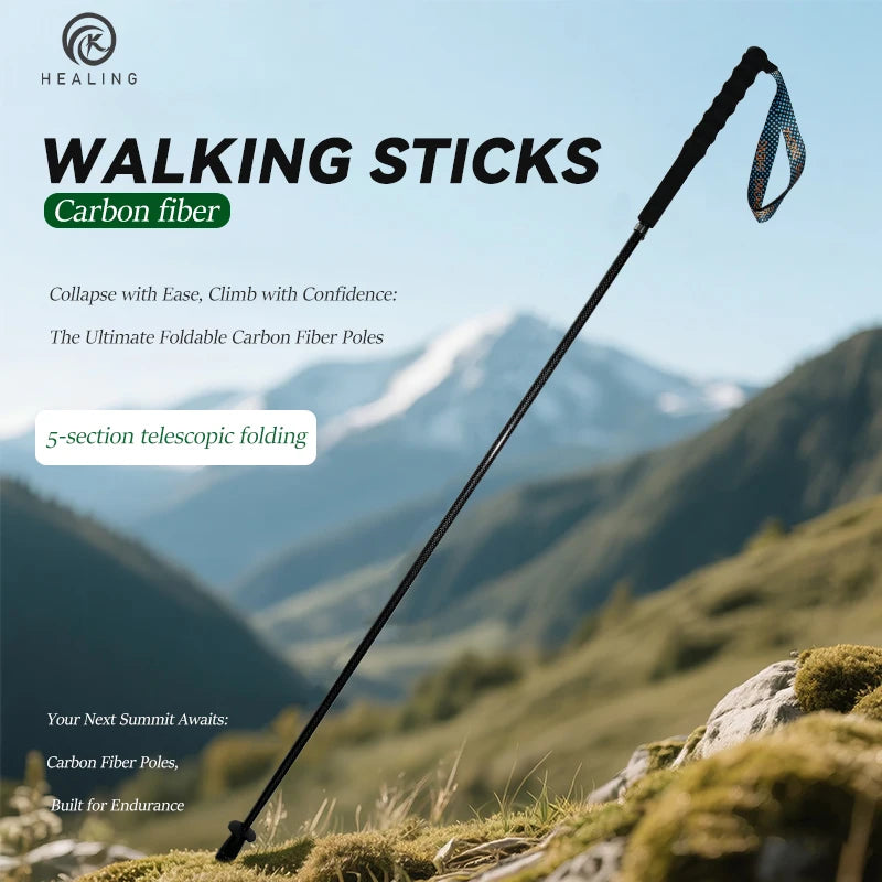 OKHEALING Carbon Fiber Trekking Poles Telescopic Hiking Cane