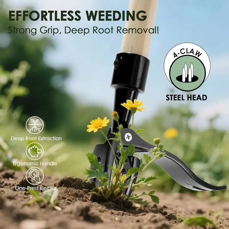 Stainless Steel 4-Prong Weed Puller With Adjustable Handle