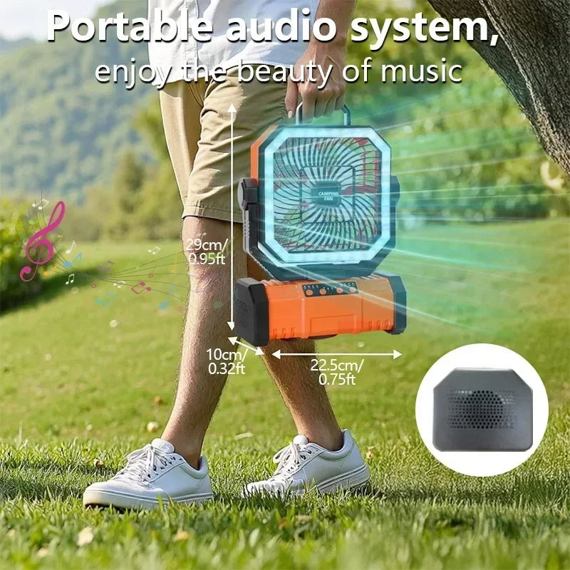 Outdoor Camping Fan With Bluetooth Speaker 20000mAh Battery And Hook