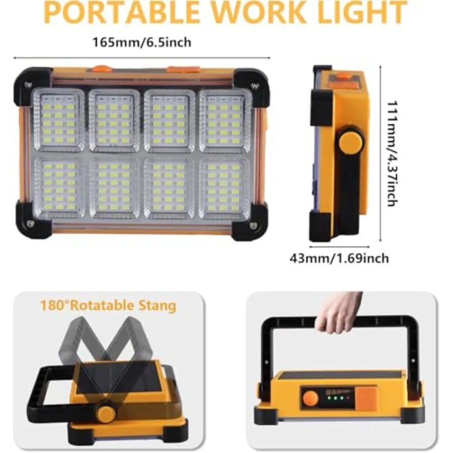 2 Pack Solar Rechargeable Work Light 144 LED 10000LM IP66