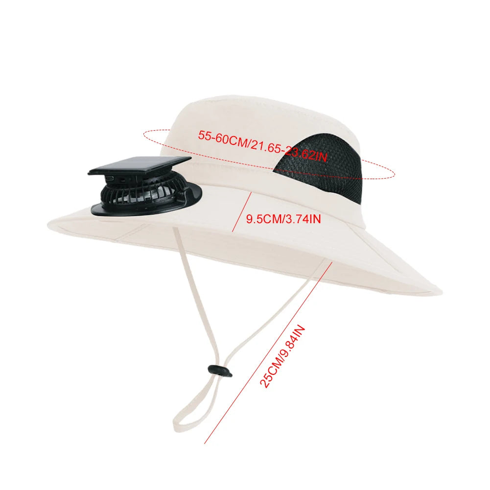 Wide Brim Solar Fan Hat With USB Charging Fans
