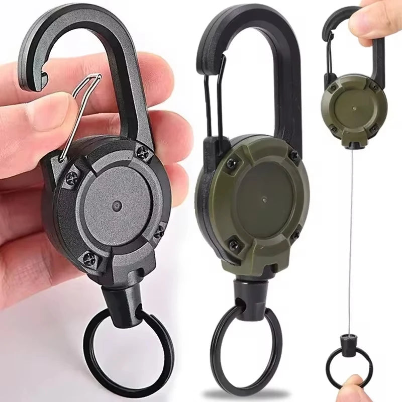 Retractable Heavy Duty Carabiner With Steel Wire Rope Buckle Keyring