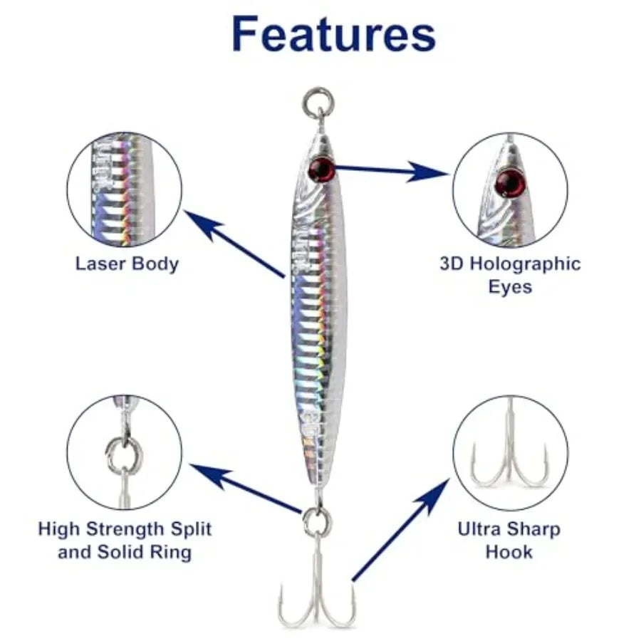 Casting Jigs Set With Super Sharp Treble Hooks For Sea Bass Fluke Porgy Tautog