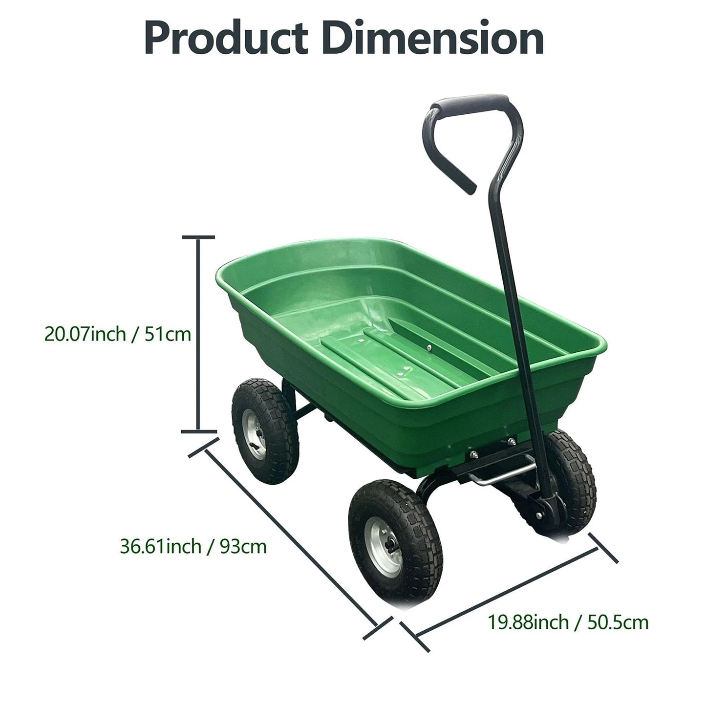 Heavy Duty 4 Wheel Garden Dump Cart 600 lb Utility Wheelbarrow Wagon With Poly Bed D-Handle For Yard Lawn Landscaping
