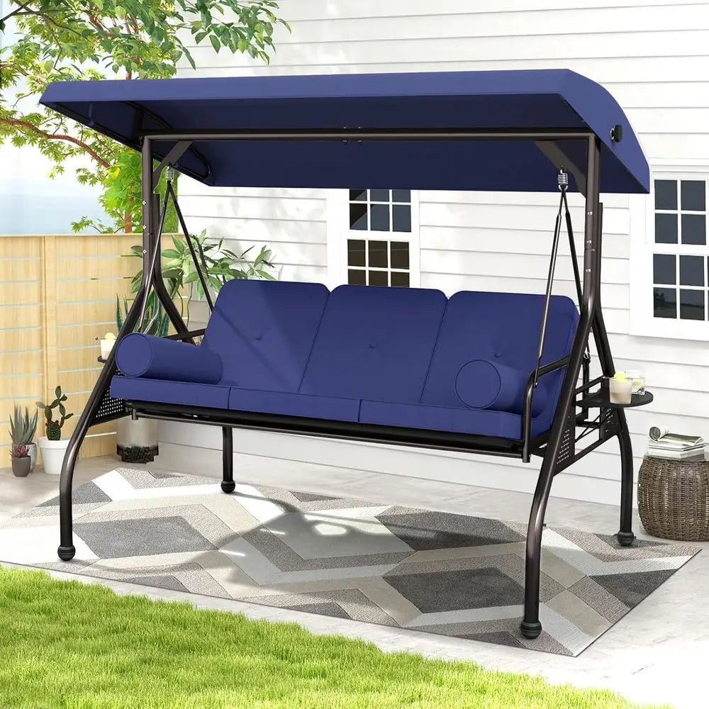 Three Seat Outdoor Porch Swing With Cushions And Cup Holders