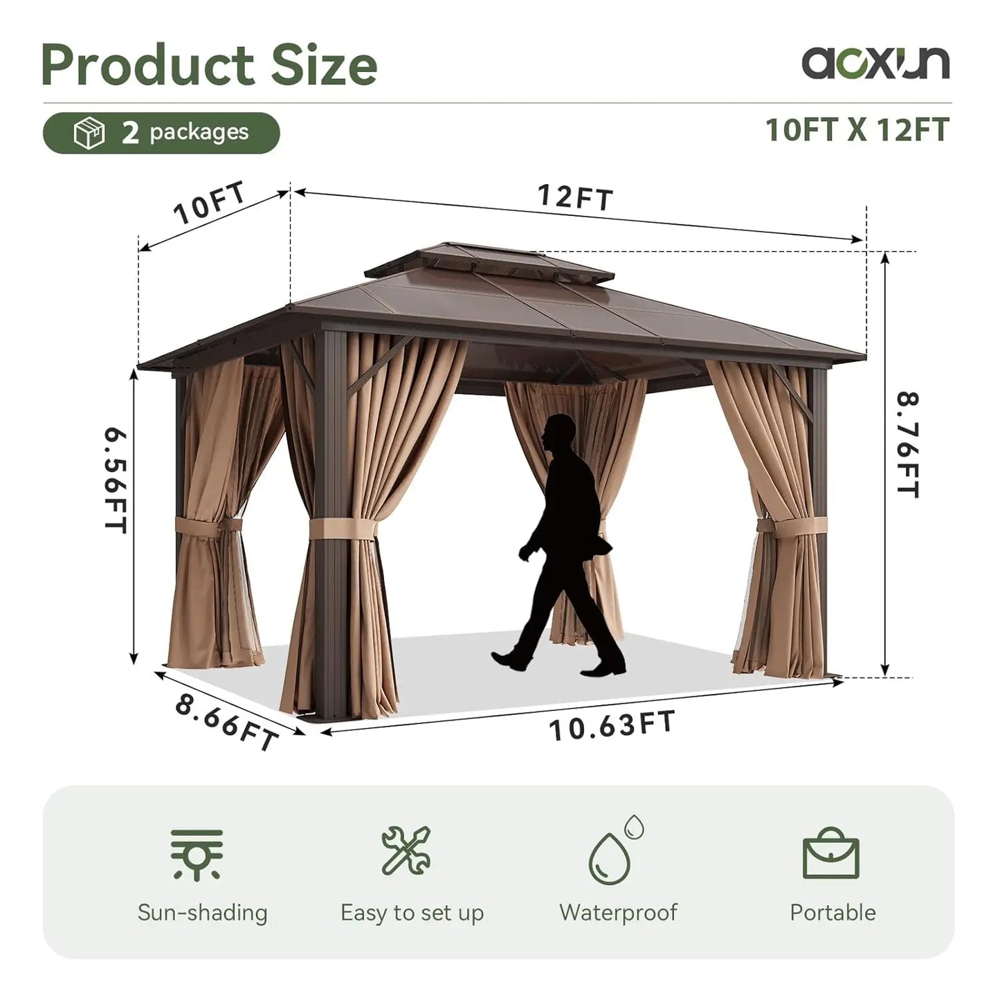 12x10 Hardtop Gazebo Aluminum Frame Polycarbonate Double Roof Curtains Netting Garden Lawn Patio Custom