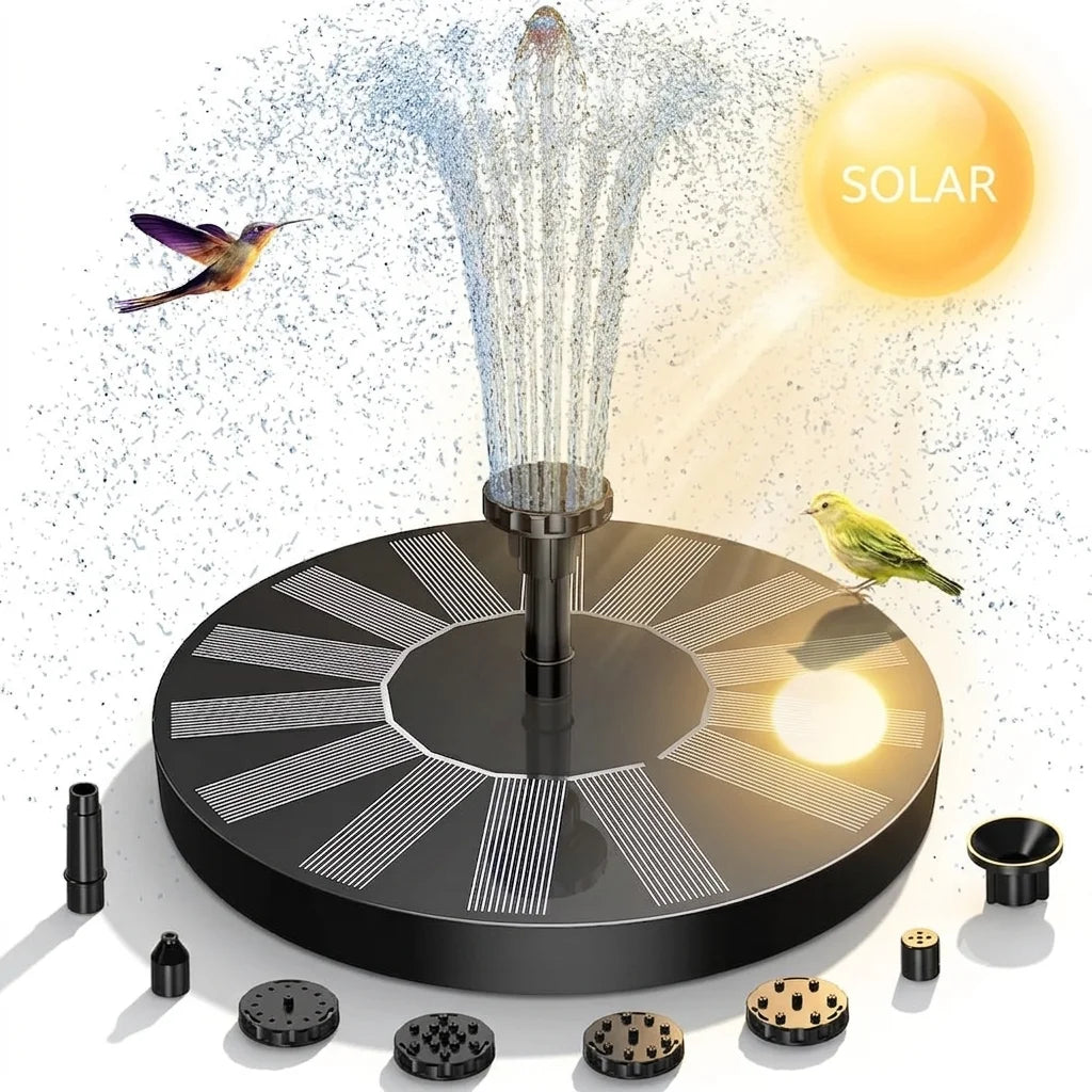  Solar Fountain with 6 Nozzles and 4 Crash Bars, High Water Spray&Stable Floating Solar Water Fountain Suitable for Bird Bath Garden Pond Fish Tank, Ideal Outdoor Landscape Decor