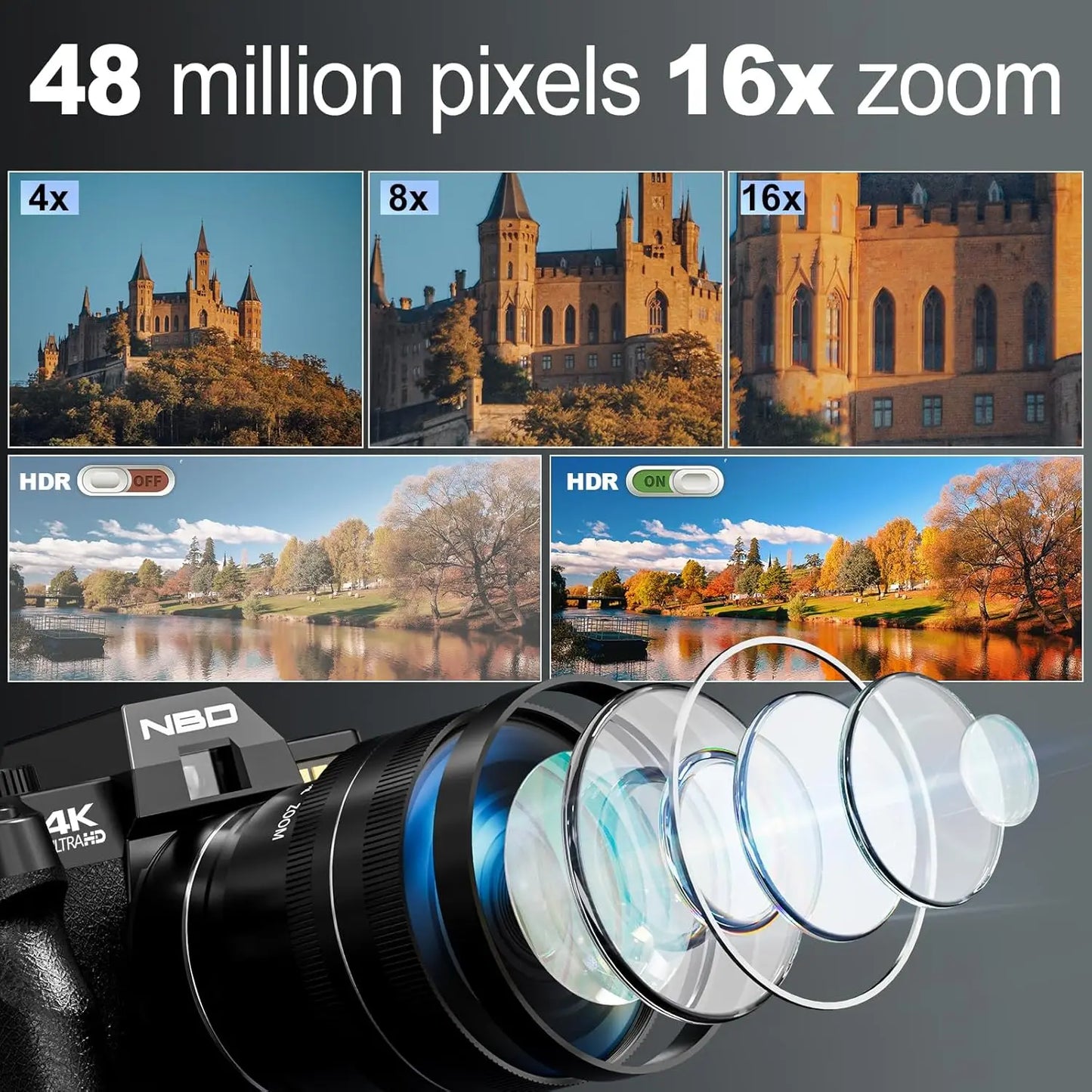 NBD 4K Digital Camera 48MP With 16X Zoom For Photography