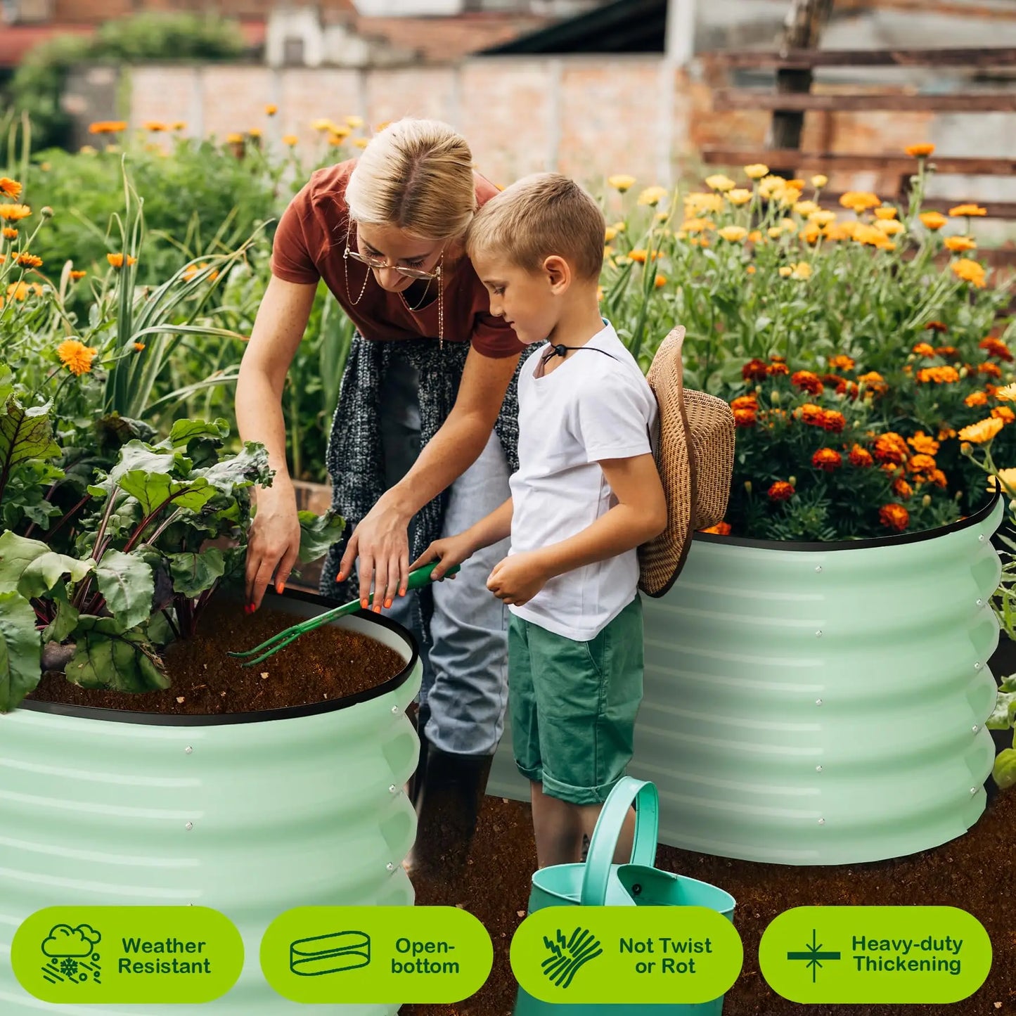 HiMISS 2 Pack Oval Galvanized Steel Raised Garden Beds