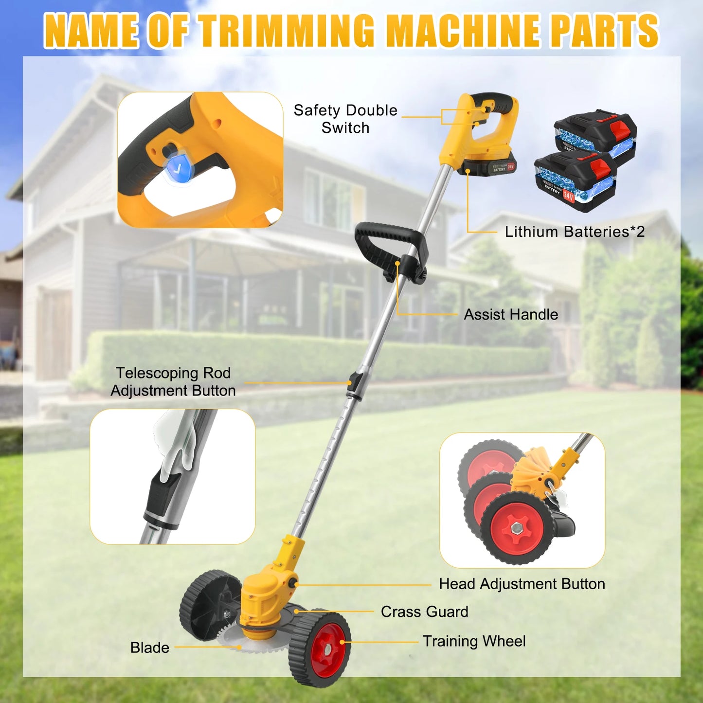 Cordless Grass Trimmer 21V 2in1 Brush Cutter Lawn Garden