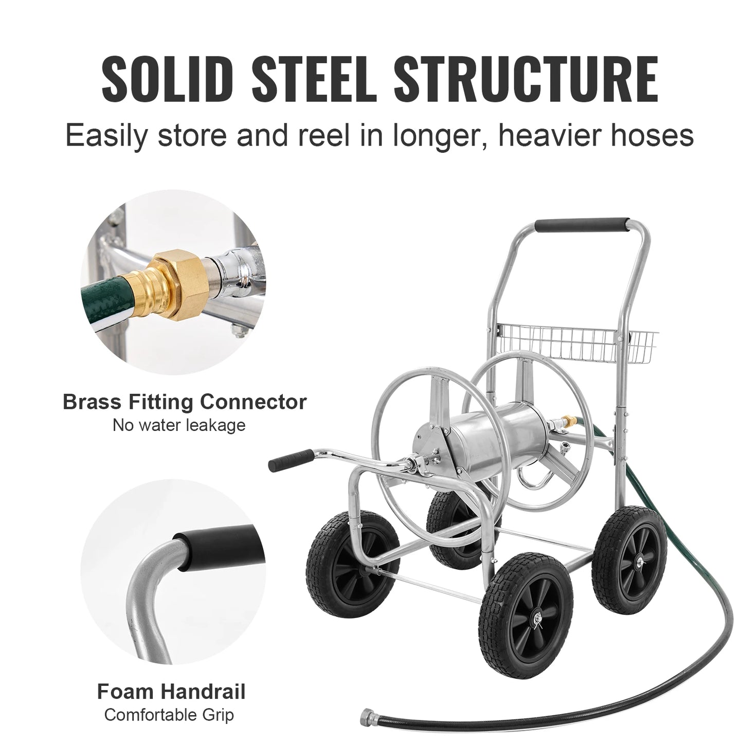 SucceBuy Hose Reel Cart Heavy Duty Steel Garden Hose With Basket