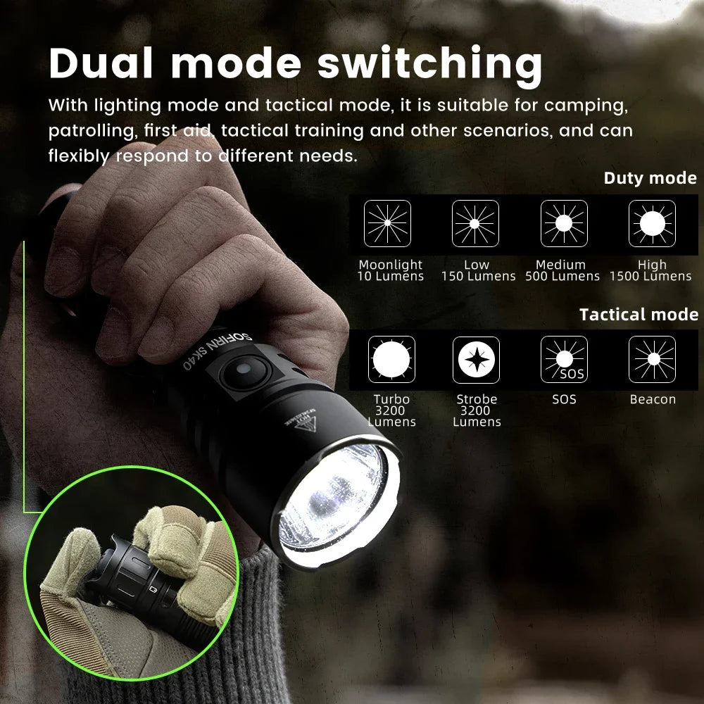 Sofirn SK40 SFT70 LED Tactical Flashlight 3200lm Spotlight