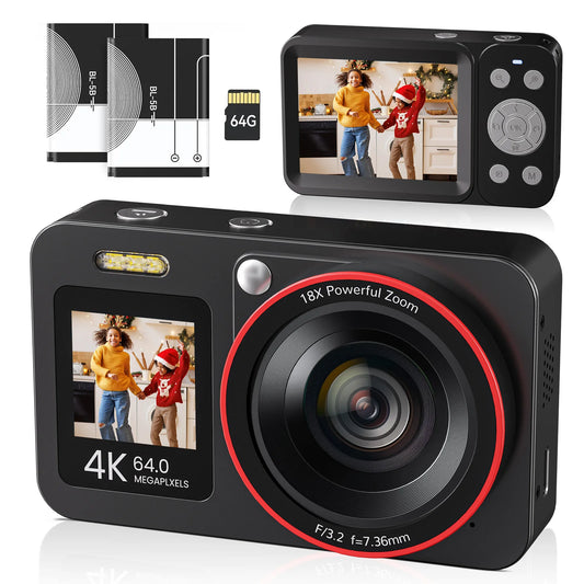 Digital Camera FHD 4K 64MP Dual Screen 64GB Card Pro