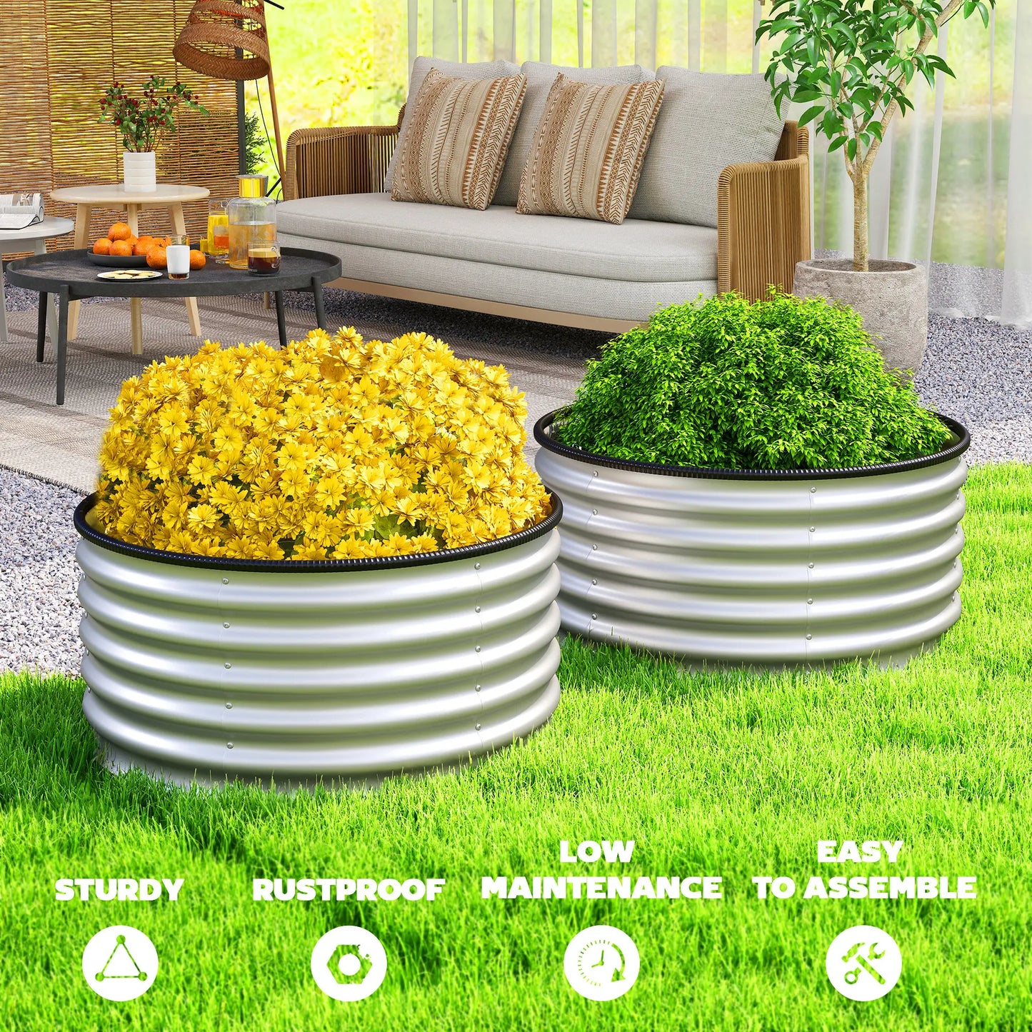 Raised Garden Bed Galvanized Planter Boxes Set of 2