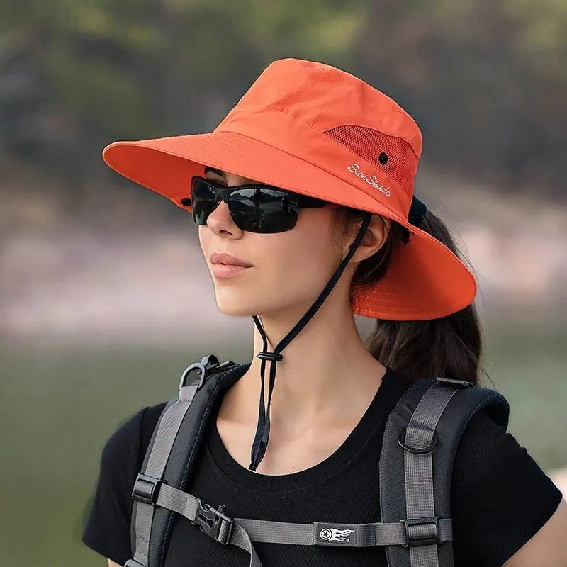 Xinbaoguan Sun Hat 100 Percent Polyester Outdoor Folding Ponytail Hole