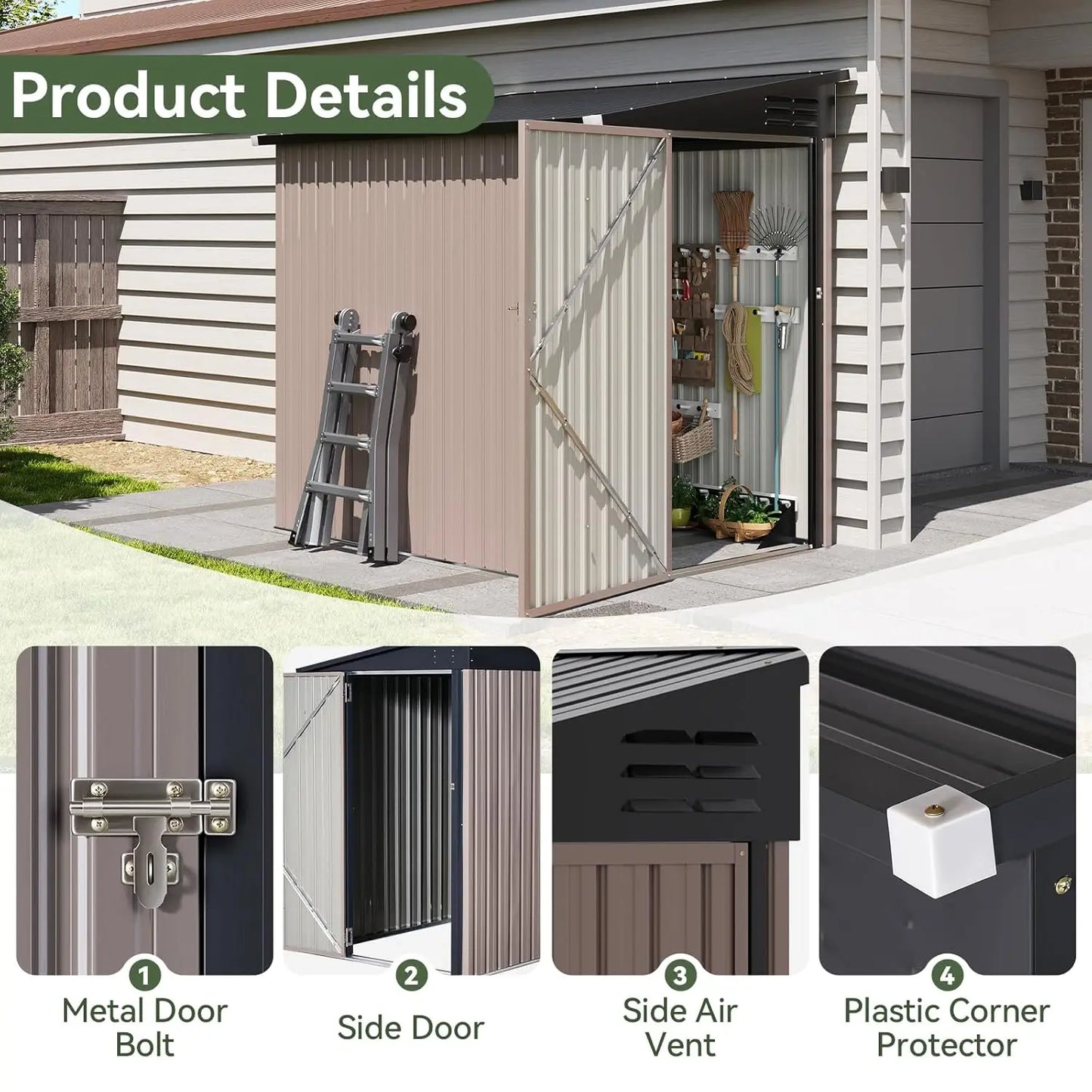 Steel Lean-to Shed With Lock And Waterproof Design
