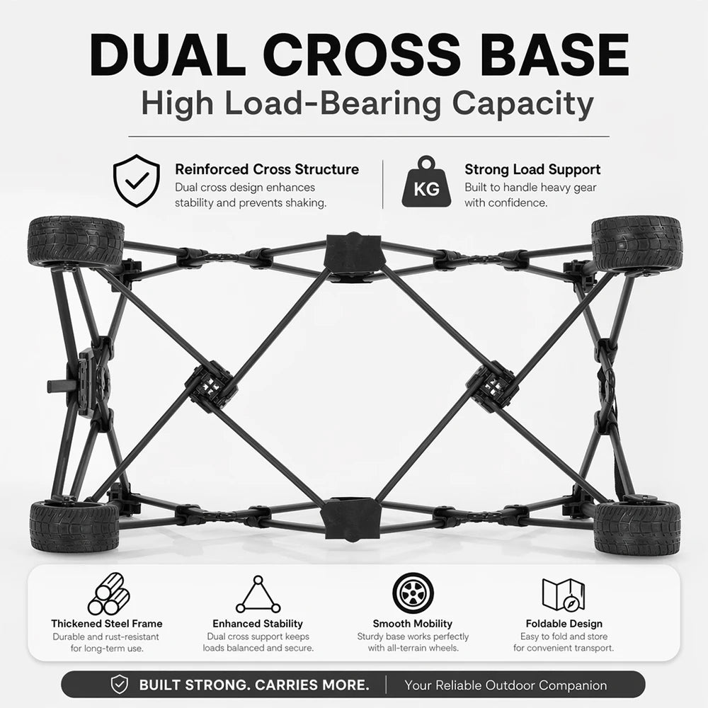 Heavy-Duty Folding Beach Cart - 680LBS Capacity, LargeAll-Terrain Sand Wheels, Cup Holder, 360° Maneuverability -Ideal for Camping, Gardening, Outdoor Sports EquipmentTransport