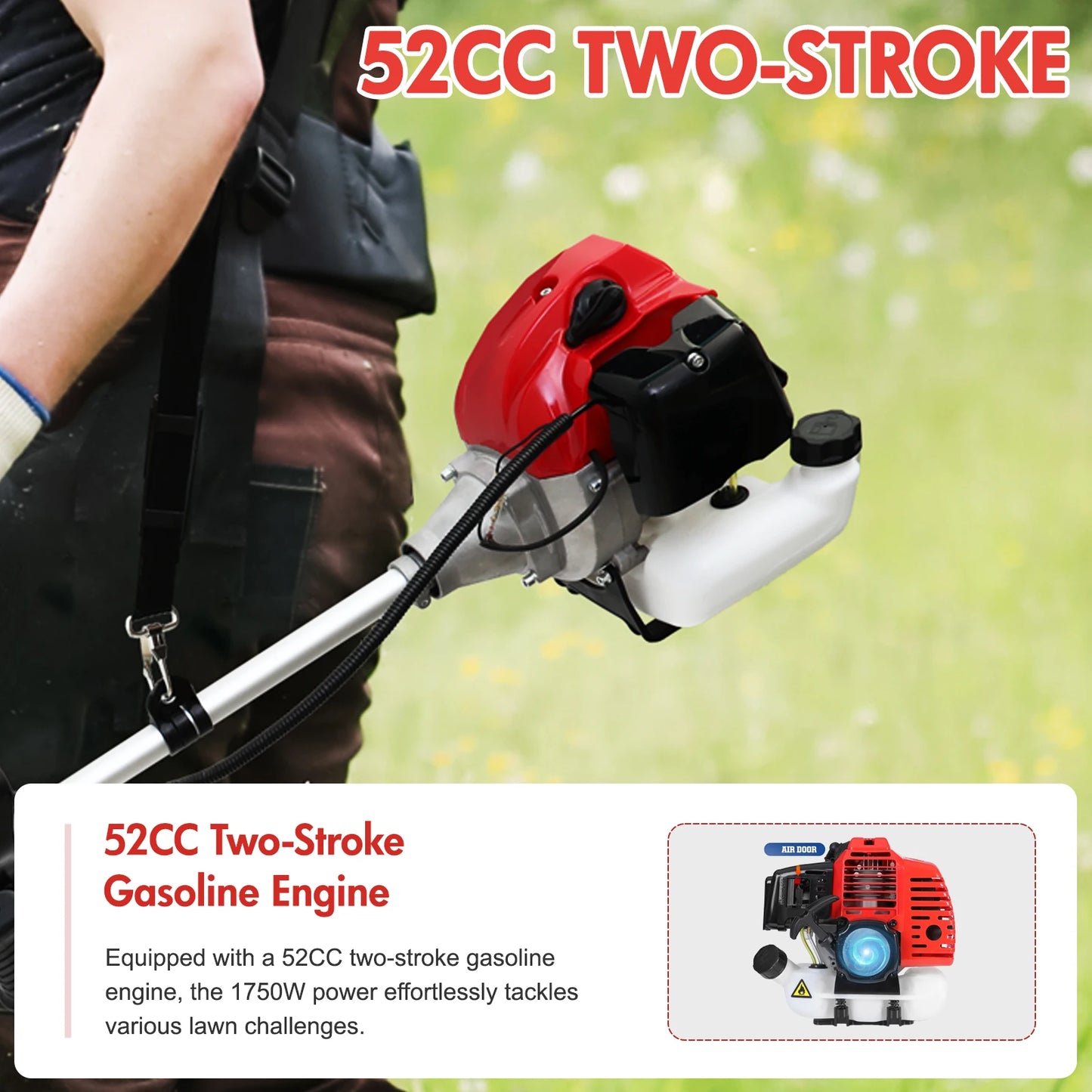 Gasoline Lawn Mower 2-Stroke 4 In 1 With Telescopic Handle