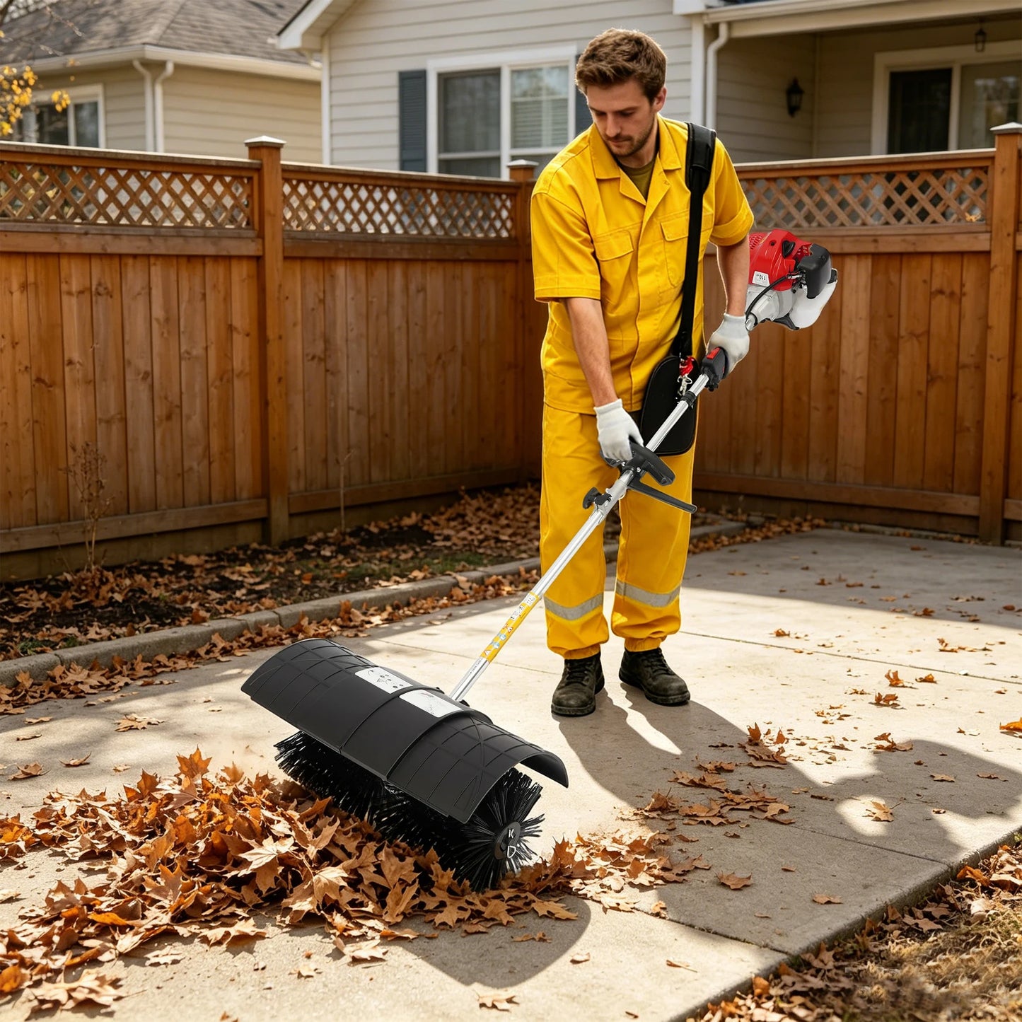 Gas Powered Broom Sweeper 2.3HP 52cc For Outdoor Cleaning