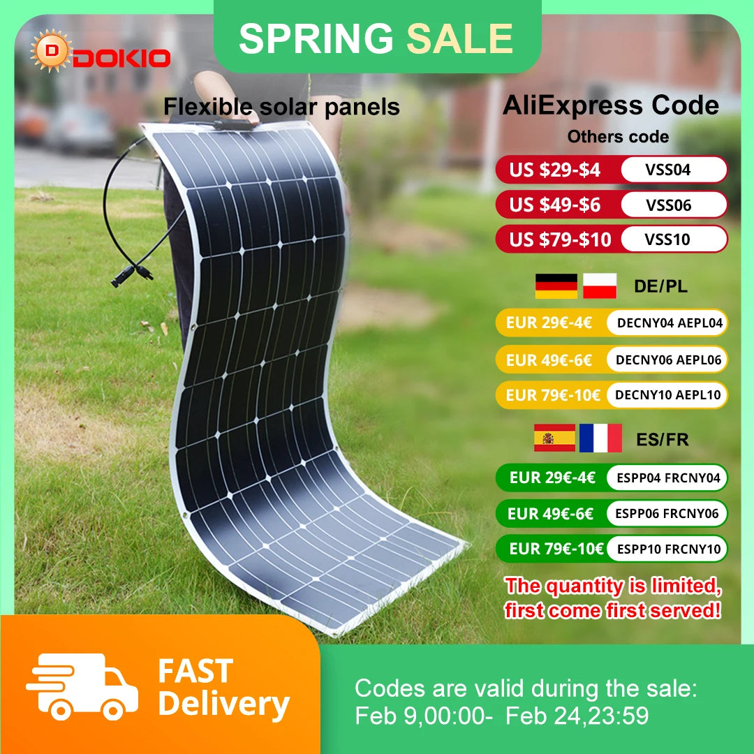 DOKIO 100W Flexible Monocrystalline Solar Panel