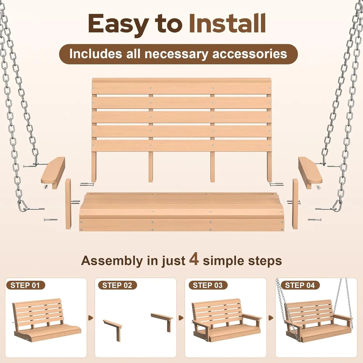 Waterproof Porch Swing 600 Lbs Capacity Outdoor Patio