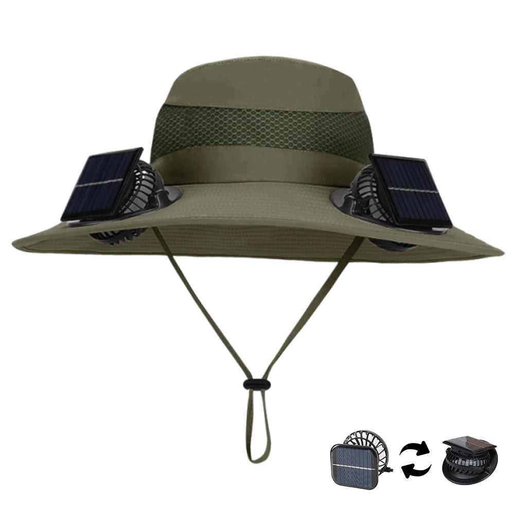 Wide Brim Solar Fan Hat With USB Charging Fans