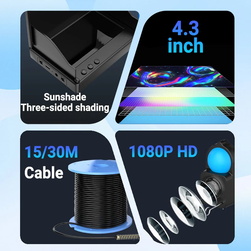 IP68 Waterproof Underwater Fishing Camera With Monitor Portable Fish Finder With Night Vision & Depth Finder HD Ice Lake Sea Boat Fishing Sonar Camera For Anglers Men
