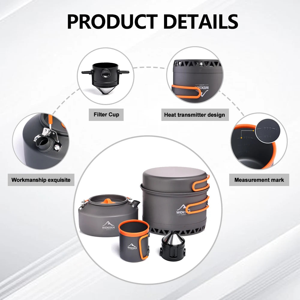 Widesea Outdoor Camping Cookware Set Pots Kettle Coffee Cups Tableware