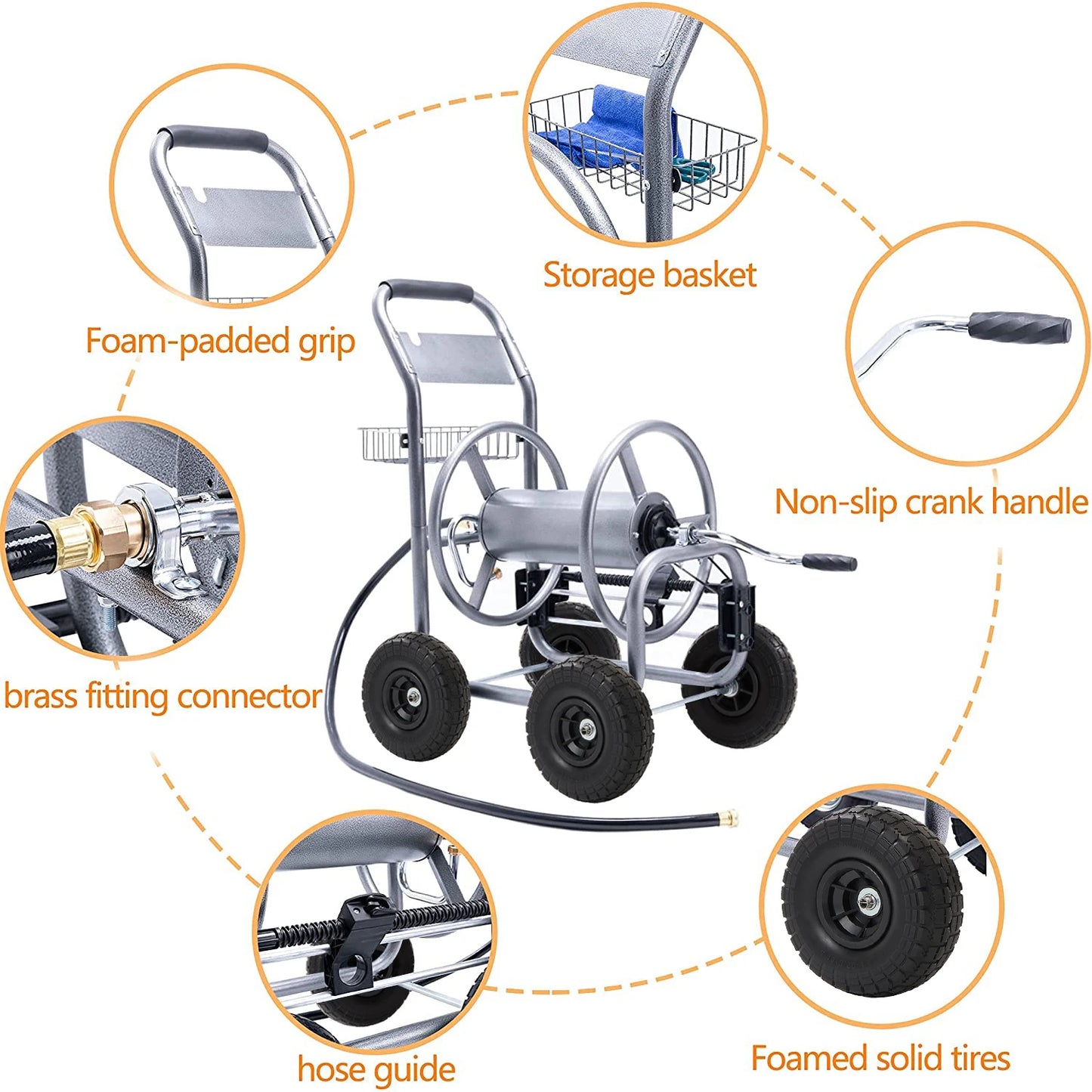 Giraffe Tools Hose Reel Cart With Wheels Outdoor 250-Foot 5/8-Inch Hose