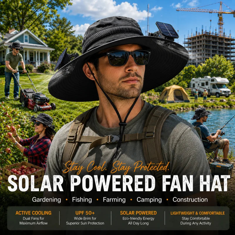 Solar Powered Dual Fan Sun Hat With UV Protection Outdoor