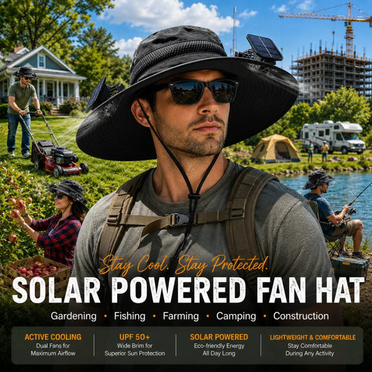 Solar Powered Dual Fan Sun Hat With UV Protection Outdoor