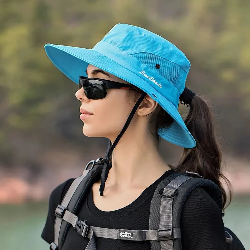 Xinbaoguan Sun Hat 100 Percent Polyester Outdoor Folding Ponytail Hole