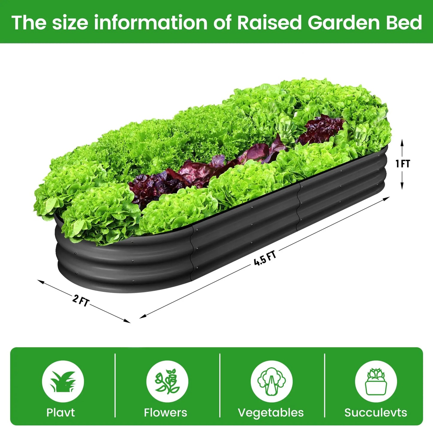 HiMISS 2 Pack Oval Galvanized Steel Raised Garden Beds