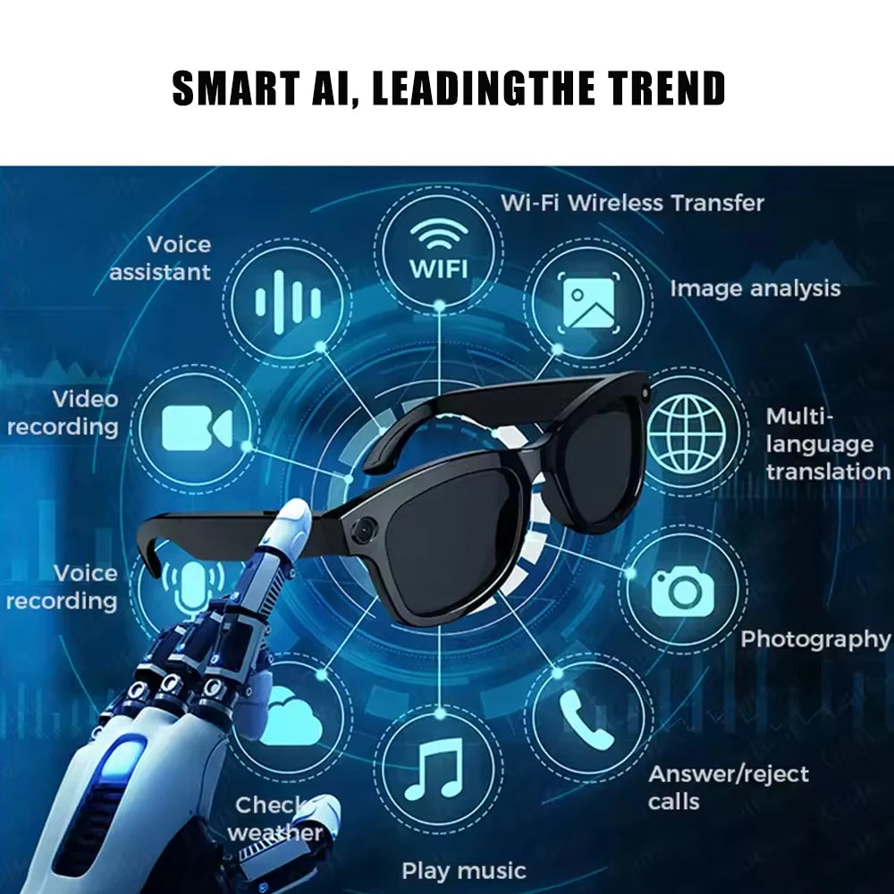 SENBONO Smart Glasses AI Translator 8MP 4K Camera Video Capture