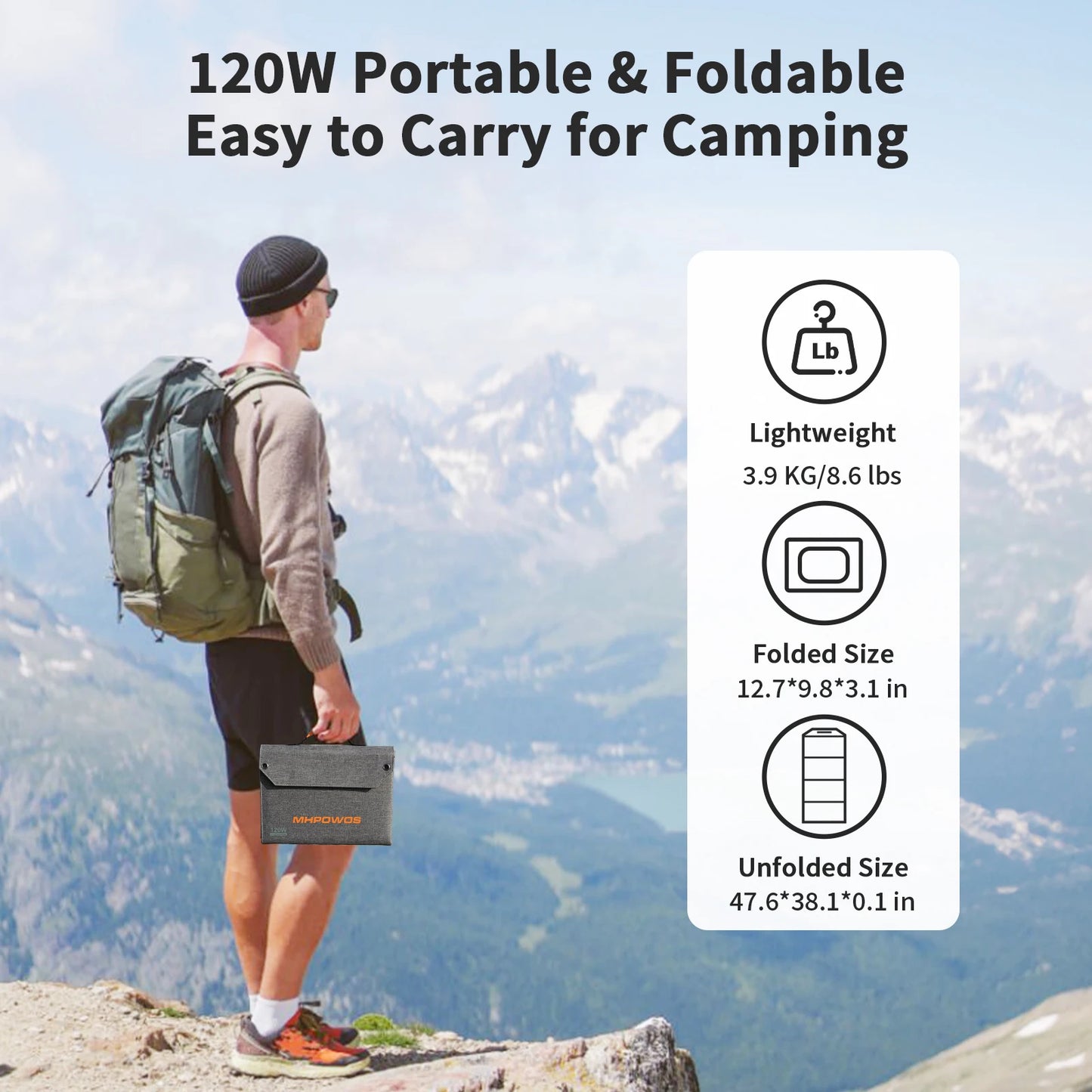 MHPOWOS 120W Foldable Solar Panel USBC USBA DC Charger