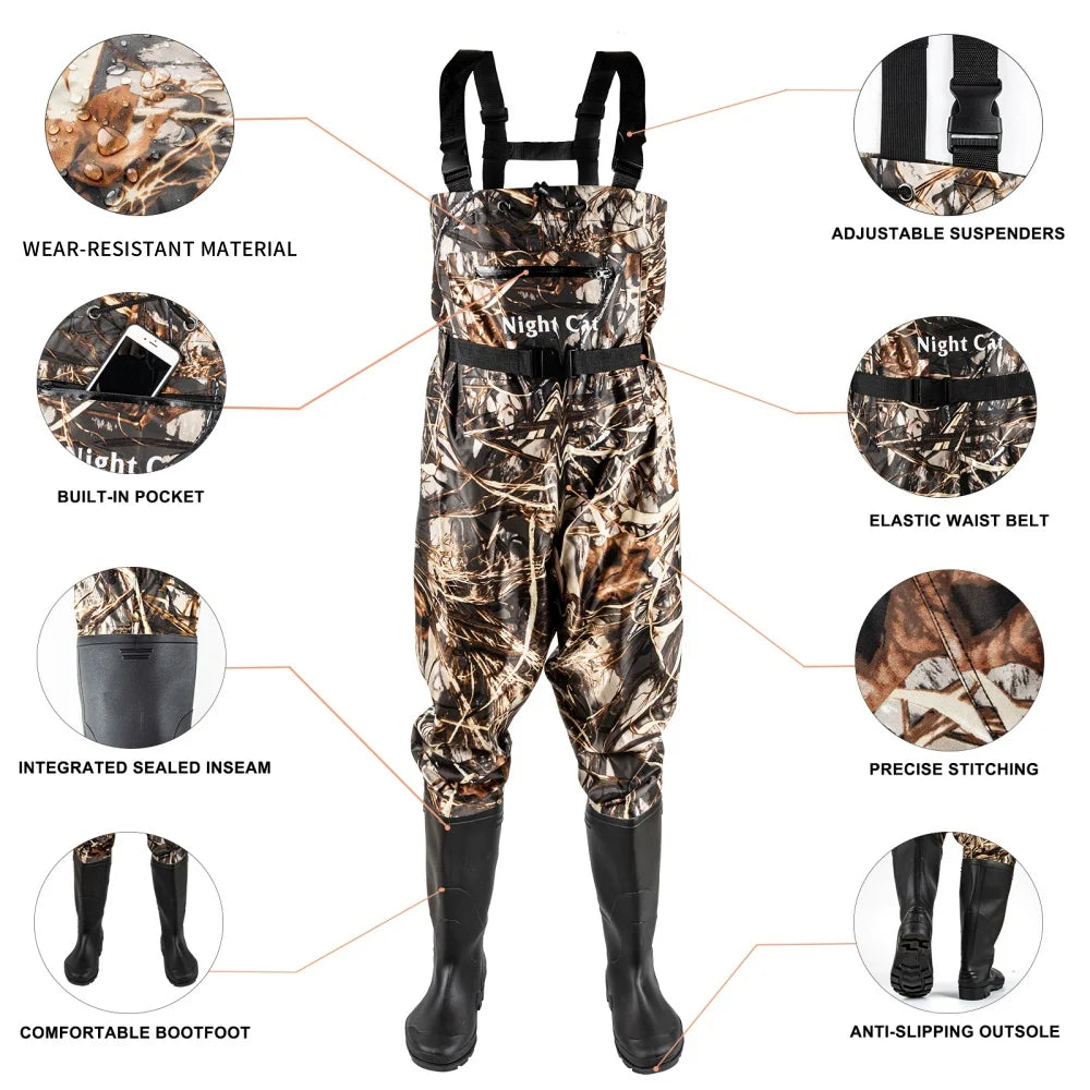 Night Cat Unisex Breathable Waterproof Chest Waders With Bootfoot Belt