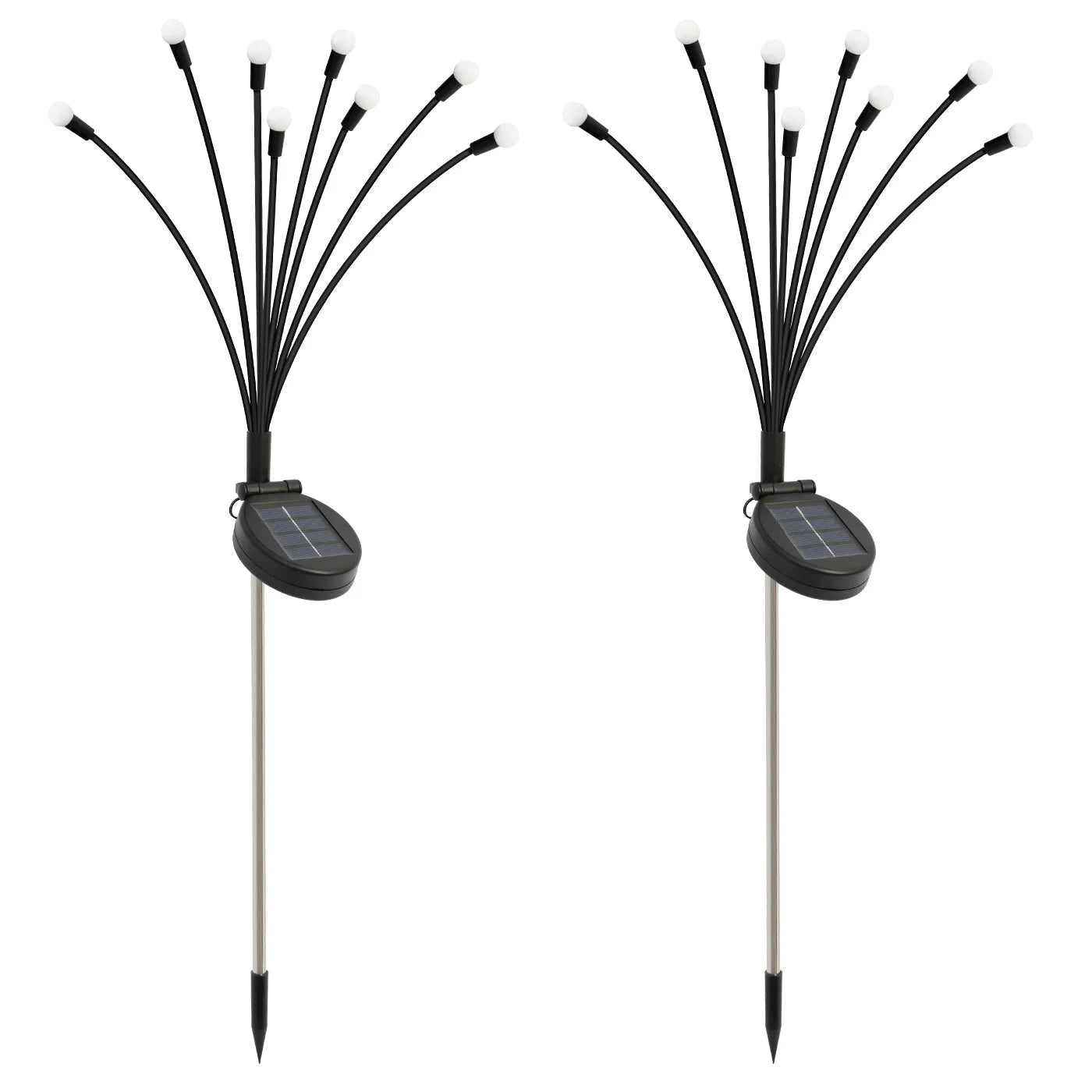 2Pack 8-Head Solar Firefly Lights Outdoor Pathway Decorative Garden IP651 Waterproof High Flexibility Iron Wire Heavy-Duty Bulb Base