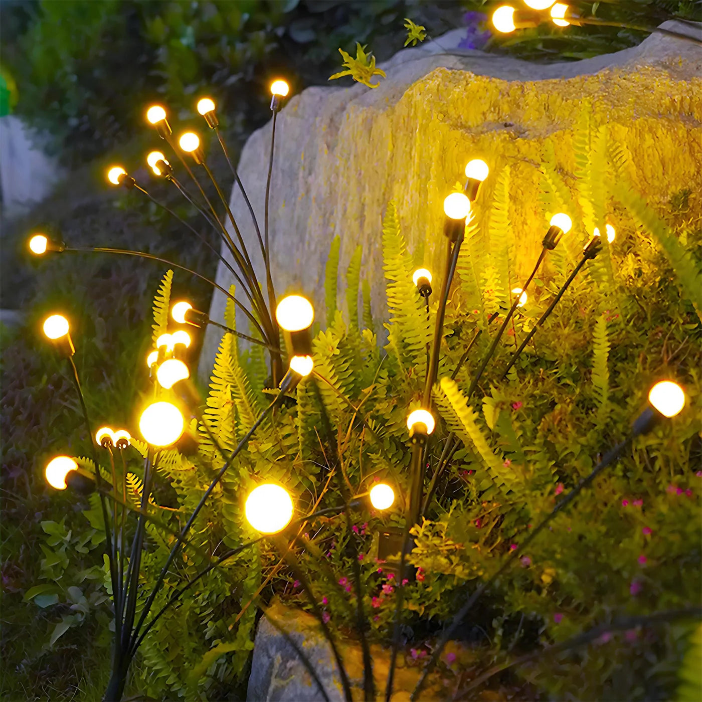2Pack 8-Head Solar Firefly Lights Outdoor Pathway Decorative Garden IP651 Waterproof High Flexibility Iron Wire Heavy-Duty Bulb Base