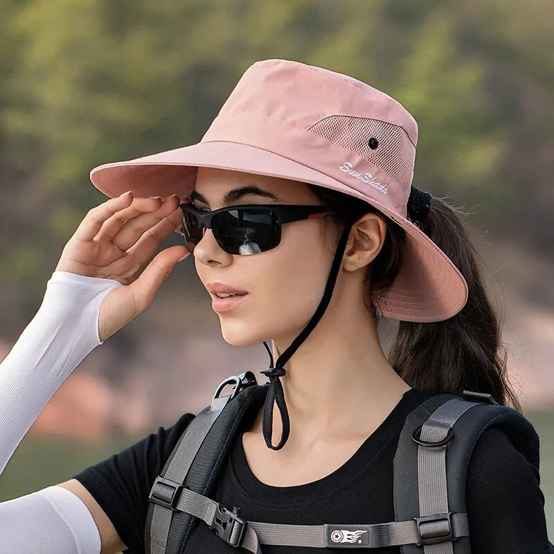Xinbaoguan Sun Hat 100 Percent Polyester Outdoor Folding Ponytail Hole