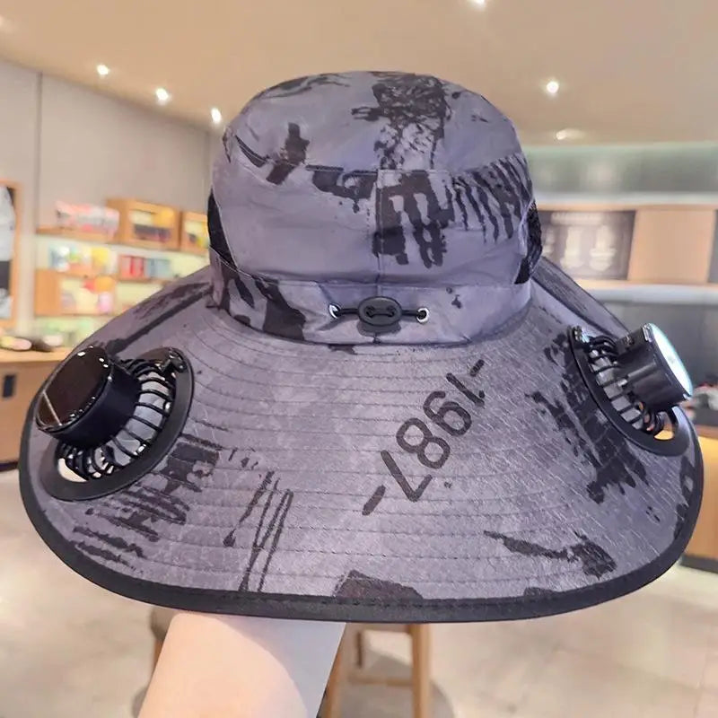 Solar Powered Fan Quick Dry Bucket Hat USB Charging For Men Outdoor