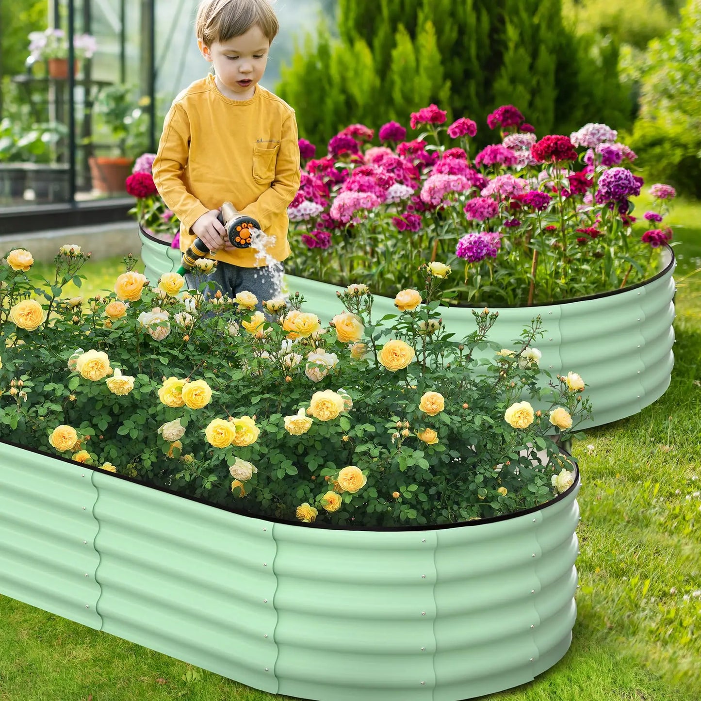 HiMISS 2 Pack Oval Galvanized Steel Raised Garden Beds
