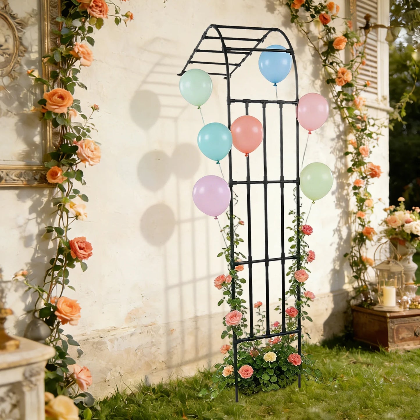 180*50*260cm Half Side Garden Arch Trellis, Steel Semi Arch Plant Climbing Support, Free Standing Wedding Arch Trellis For Plants To Climb On And Patio Balcony Lawn Decor