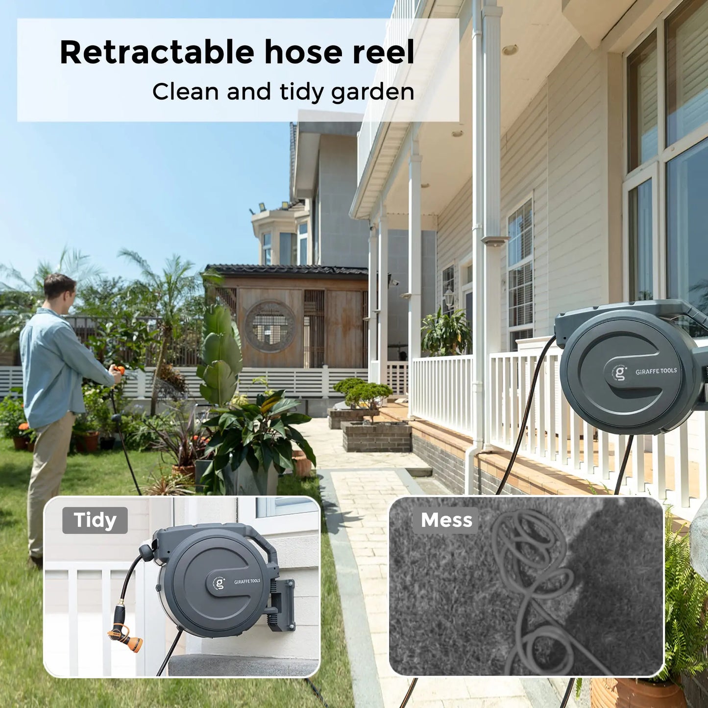 Giraffe Tools AW30 Garden Hose Reel Retractable Wall Mounted