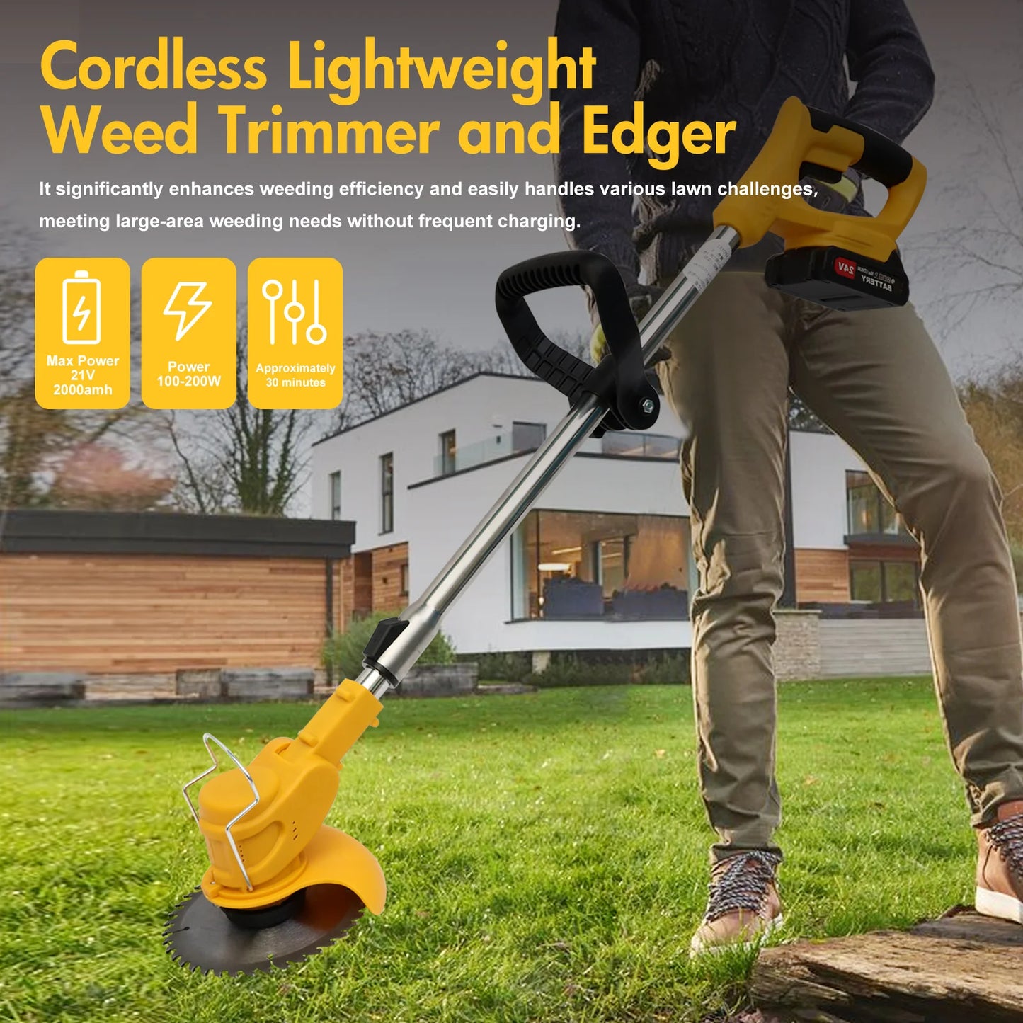 Cordless 21V Grass Trimmer Edger Mower 3-In-1 Tool