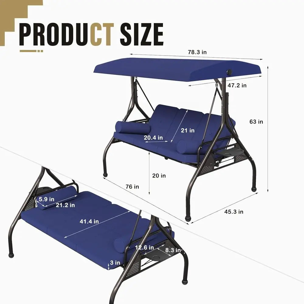 Three Seat Outdoor Porch Swing With Cushions And Cup Holders