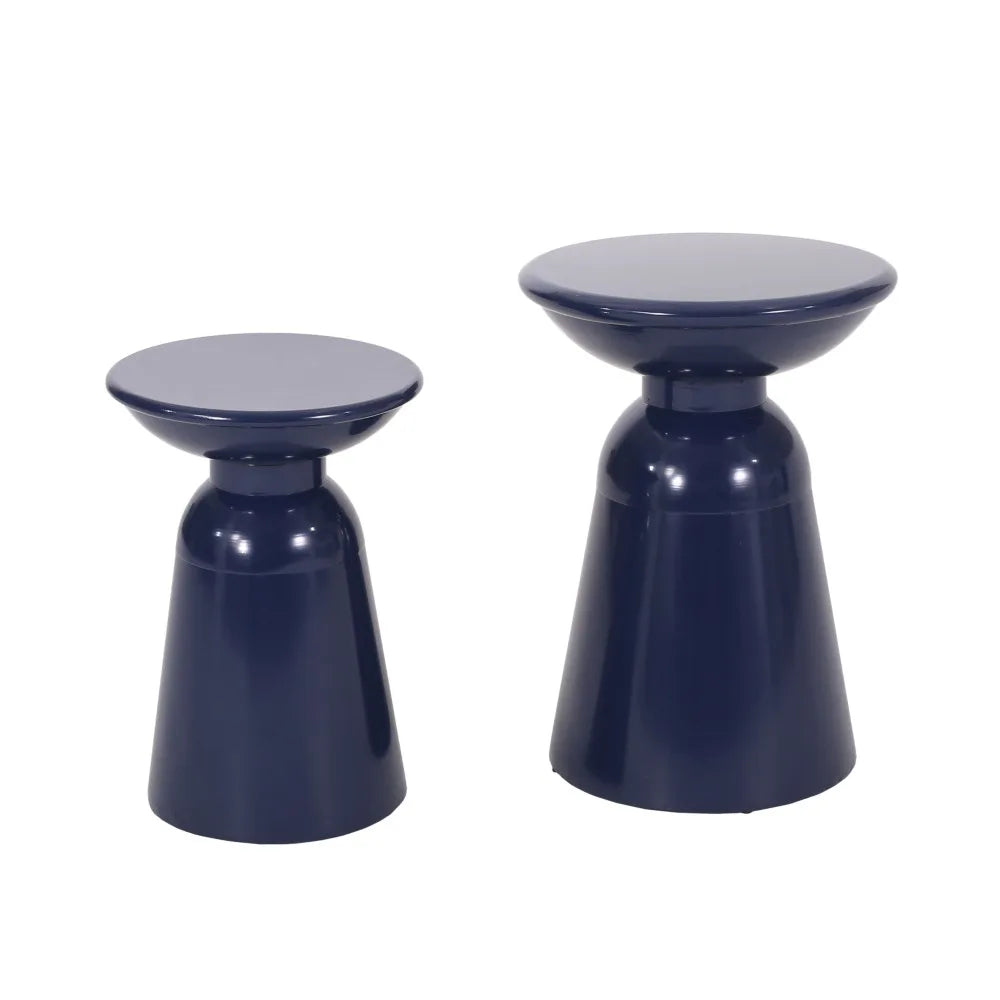 Metal End Tables Set of Two Outdoor Modern Pedestal Design
